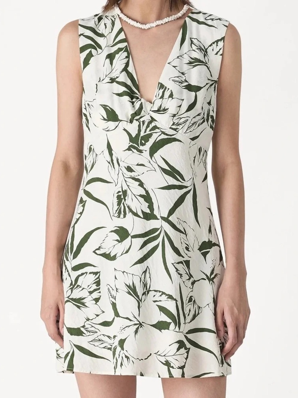 Abercrombie & Fitch White Mini Dress with Olive Green Botanical Print